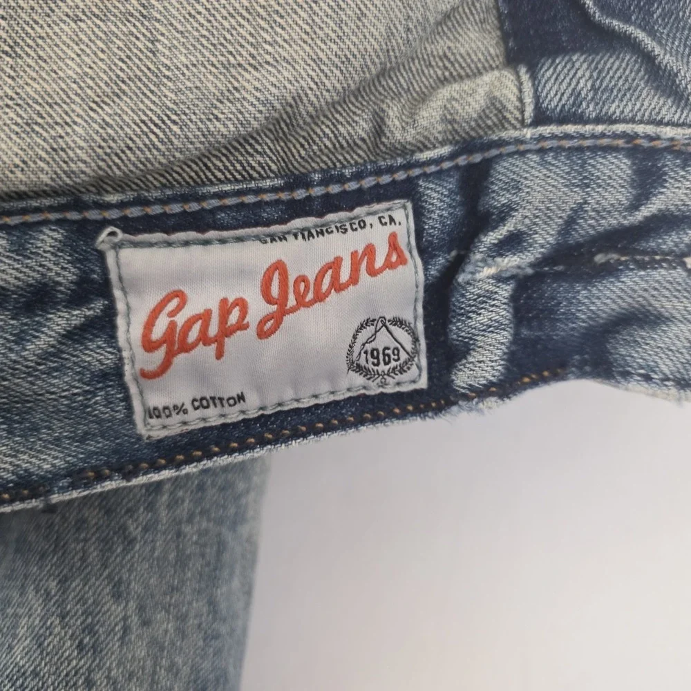 VTG Gap Jeans Jacket Mens Blue Denim Acid Wash 1969 Biker Y2K Trucker Small 40R